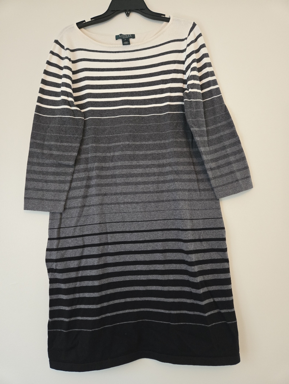 Ralph Lauren Womens Black,grey,white Quarter Sleeved Sweater Dress Size Xl